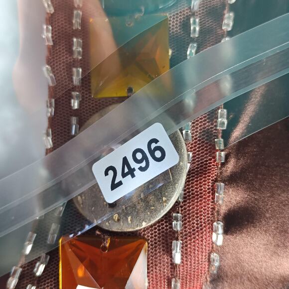 St. John Blouse Womens Large Red Brown Silk Stretch Beaded Jeweled Split Neck - Picture 12 of 12